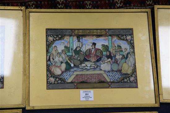 A set of six Persian watercolours of marriage scenes, Qajar dynasty, 19th century, each 19cm x 27cm